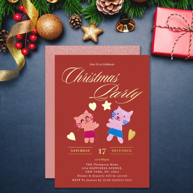 Festive calligraphy cute cats red Christmas party (Creator Uploaded)