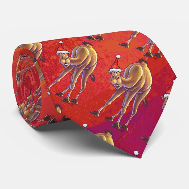 Festive Camel Pattern On Red Tie (Rolled)