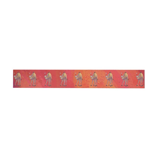 Festive Camel Pattern On Red Wraparound Address Label (Individual)