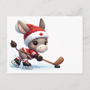 Festive Canada Christmas Hockey Donkey Postcard