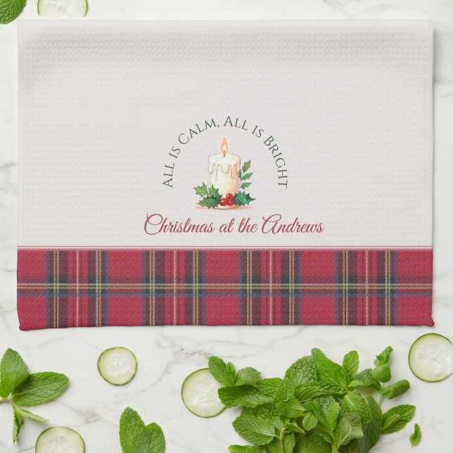 Festive Candle Custom Personalised Name Christmas Tea Towel (Folded)