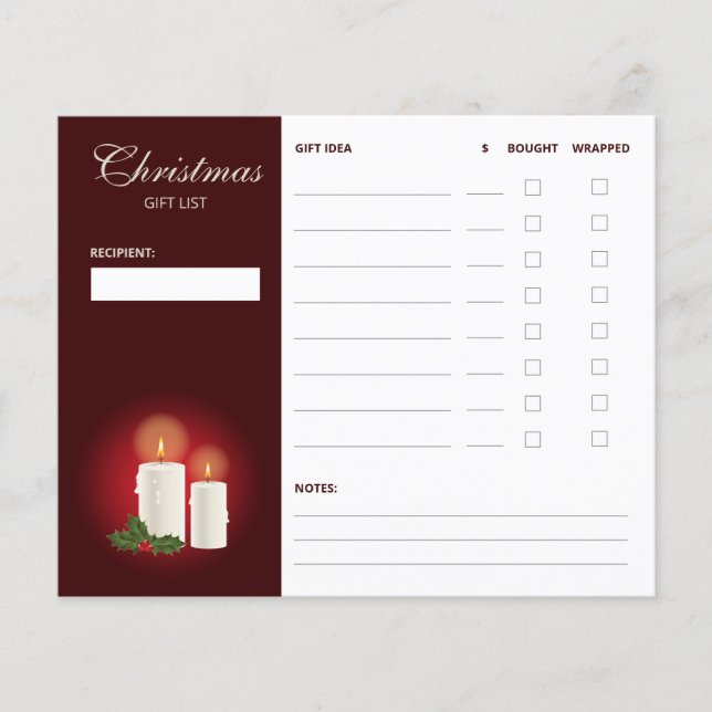 Festive Candles On Red - Christmas Gift List Plans (Front)