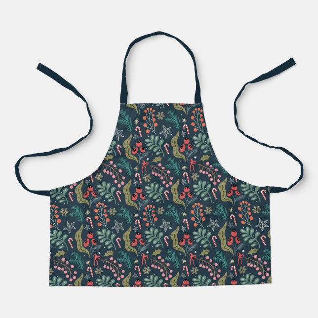 Festive Candy Cane and Holly Pattern Apron (Front)