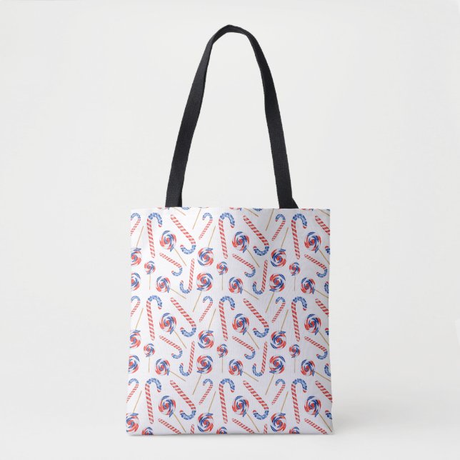 Festive Candy Cane and Lollipop Tote Bag (Front)