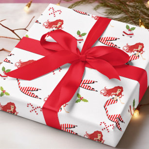 Festive Candy Cane Christmas Mermaid Wrapping Paper