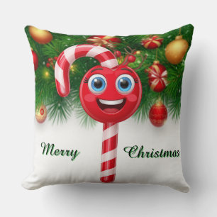 Festive Candy Cane Lollipop With Smiley Face Cushion