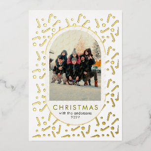 Festive Candy Cane Pattern Christmas family photo Foil Holiday Card