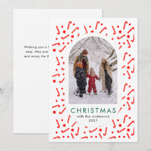 Festive Candy Cane Pattern Christmas family photo Holiday Card