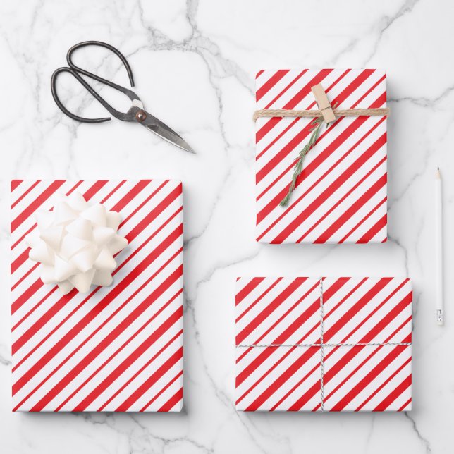 Festive candy cane stripe Christmas Holiday Wrapping Paper Sheet (Front)