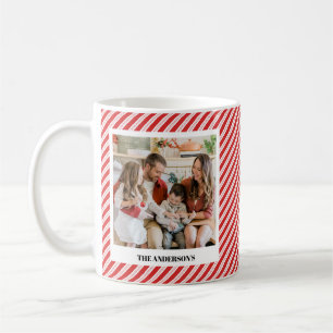 Festive Candy Cane Striped Christmas Red Photo Coffee Mug