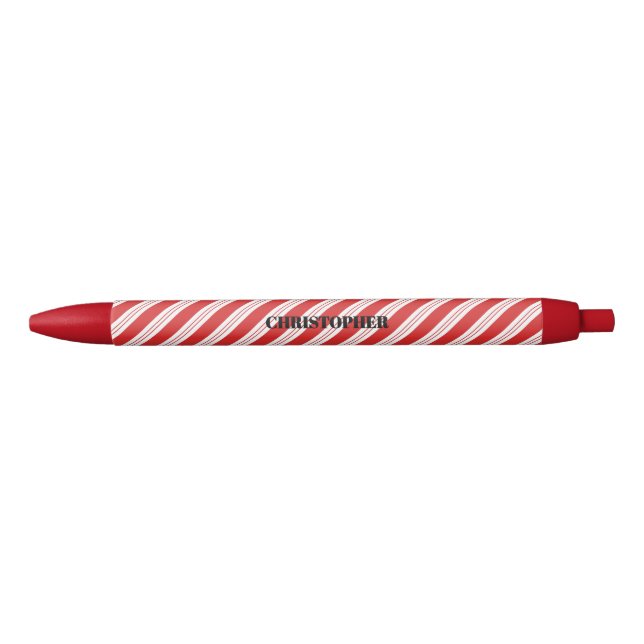 Festive Candy Cane Striped Christmas Red White  Black Ink Pen (Front)