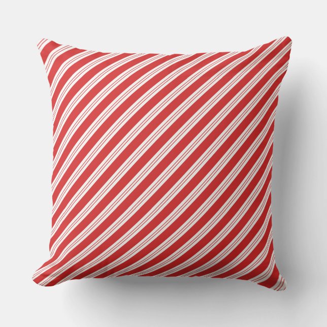 Festive Candy Cane Striped Christmas Red White  Cushion (Front)