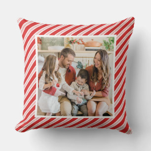 Festive Candy Cane Striped Christmas Red White Cushion