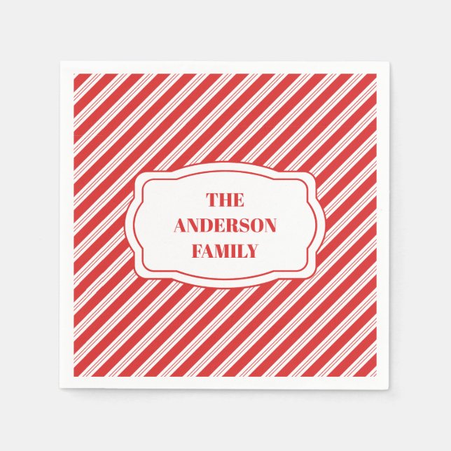 Festive Candy Cane Striped Christmas Red White  Napkin (Front)