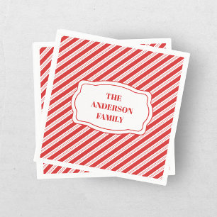 Festive Candy Cane Striped Christmas Red White  Napkin