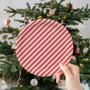 Festive Candy Cane Striped Christmas Red White Paper Plate