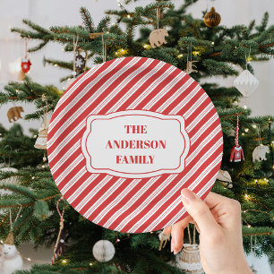 Festive Candy Cane Striped Christmas Red White Paper Plate