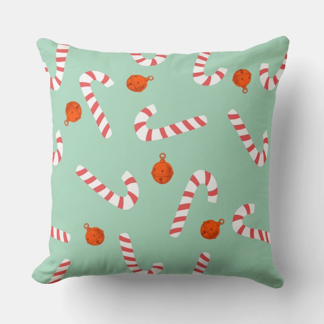 Festive Candy Cane Throw Pillow (Front)