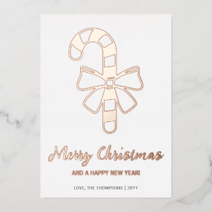Festive Candy Cane With A Bow Christmas Foil Holiday Card