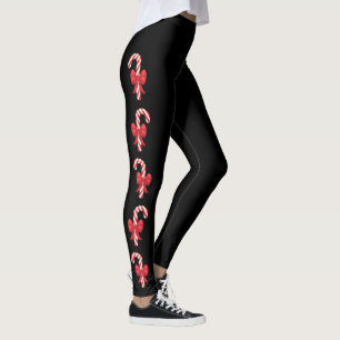 Festive Candy Canes On Black Leggings