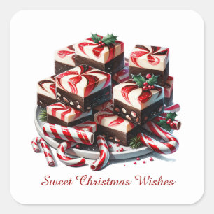 Festive candy Peppermint fudge Christmas Square Sticker