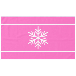 Festive Candy Pink Nordic White Snowflake Stripes Tablecloth