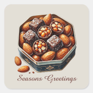 Festive candy Seasons Greetings Christmas Square Sticker
