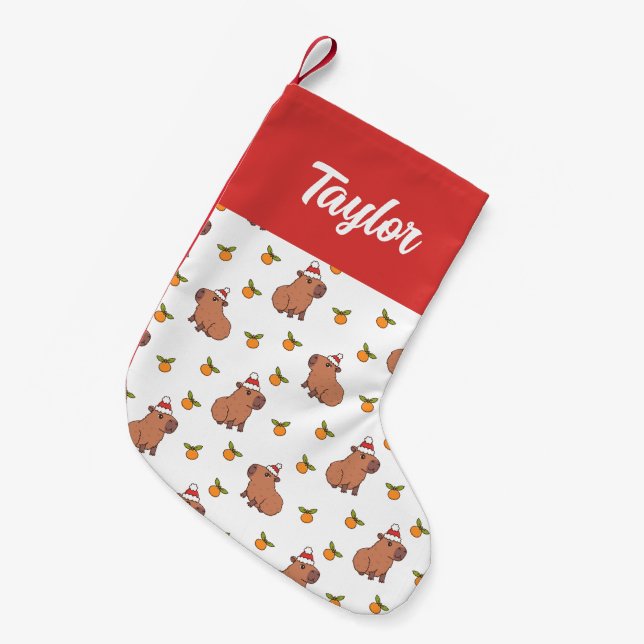 Festive Capybara Christmas Holiday Small Christmas Stocking (Front (Hanging))