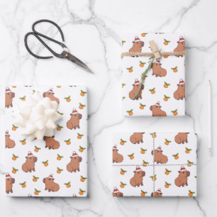 Festive Capybara Christmas Holiday Wrapping Paper Sheet