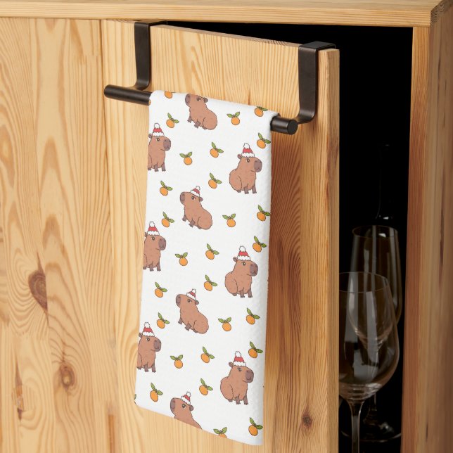Festive Capybara Holiday Christmas Tea Towel (Thirds Fold)