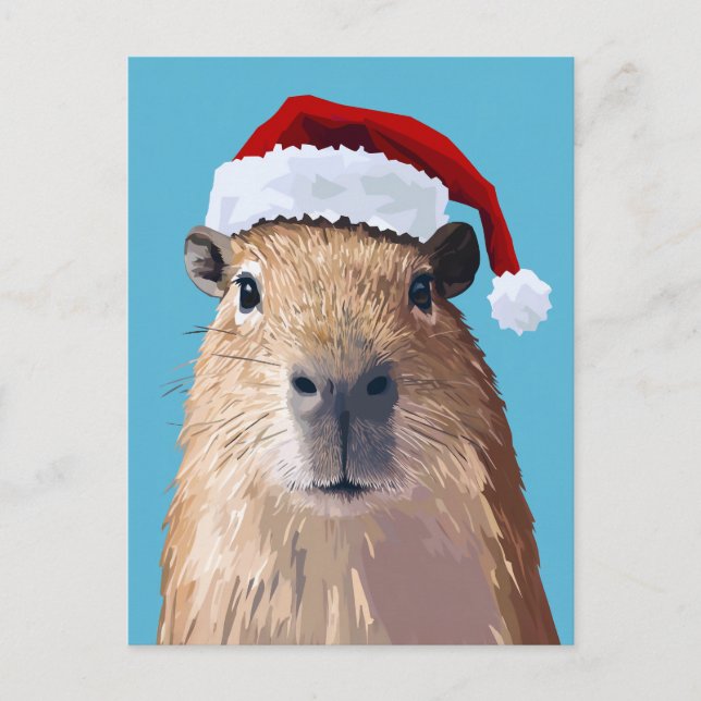Festive Capybara in Santa Hat Postcard (Front)