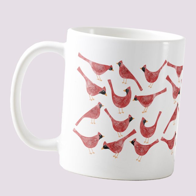 Festive Cardinal Bird Watercolor Coffee Mug (Festive Cardinal bird red and white watercolor art coffee mug for Christmas and the winter Holidays)