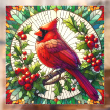 Festive Cardinal Stained Glass Window Cling