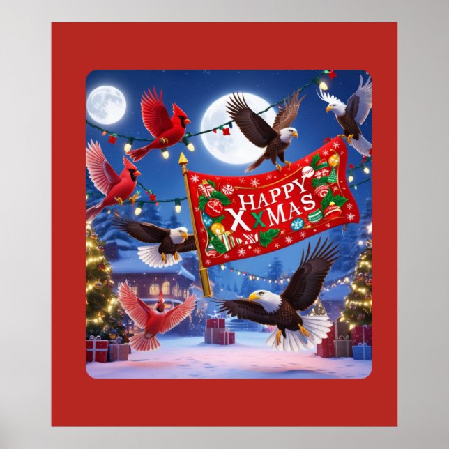 Festive Cardinals and Eagles with Happy Christmas  Poster (Front)