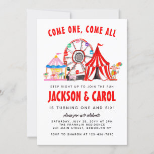 Festive Carnival Circus Show Kid Joint Birthday Invitation