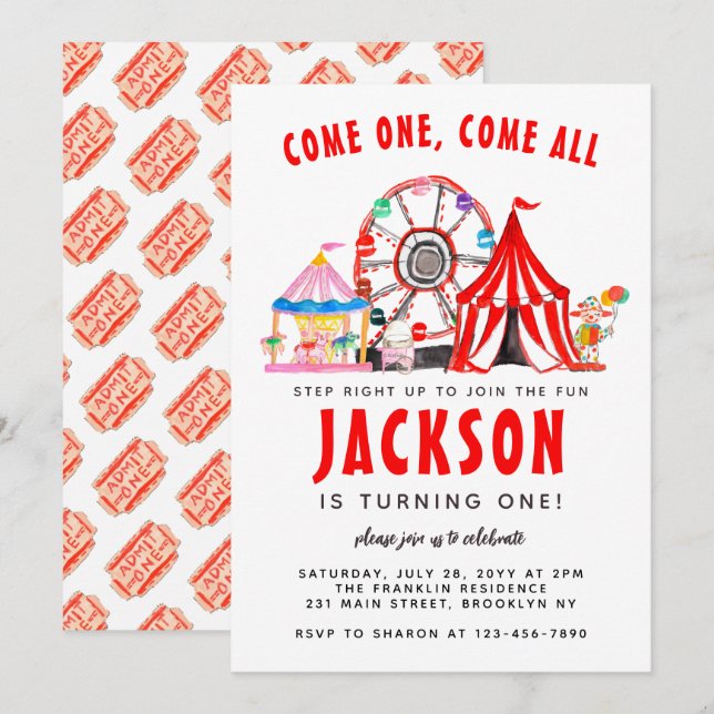 Festive Carnival Circus Show Party Kid Birthday Invitation (Front/Back)