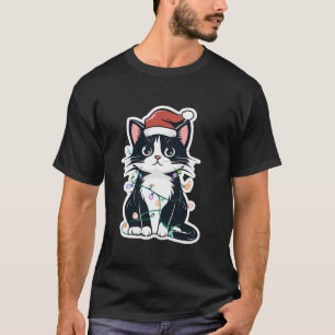 Festive Cartoon Cat With Santa Hat And Christmas L T-Shirt