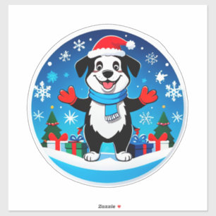 Festive Cartoon Puppy With Santa Hat And Snowflake