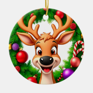 Festive Cartoon Reindeer Ceramic Tree Decoration