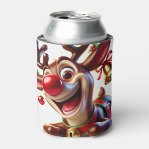 Festive Cartoon Reindeer with Christmas Decoration Can Cooler