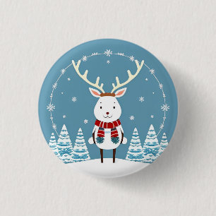 Festive Cartoon Reindeer with Scarf 3 Cm Round Badge
