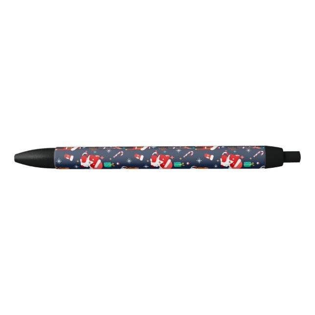 Festive Cartoon Santa Cat Celebration Black Ink Pen (Front)