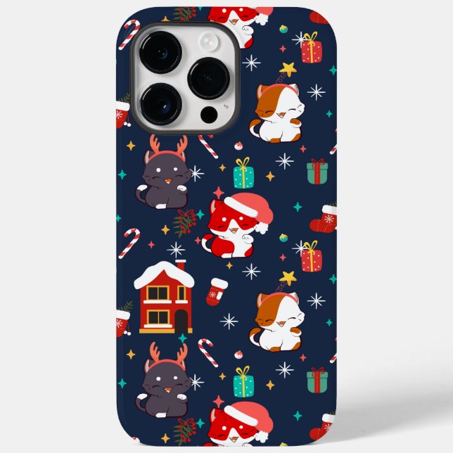 Festive Cartoon Santa Cat Celebration Case-Mate iPhone Case (Back)