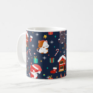 Festive Cartoon Santa Cat Celebration Coffee Mug