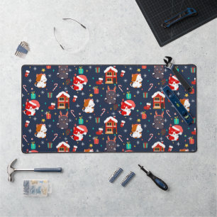 Festive Cartoon Santa Cat Celebration Desk Mat
