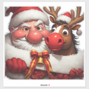 Festive Cartoon Santa Claus and Reindeer