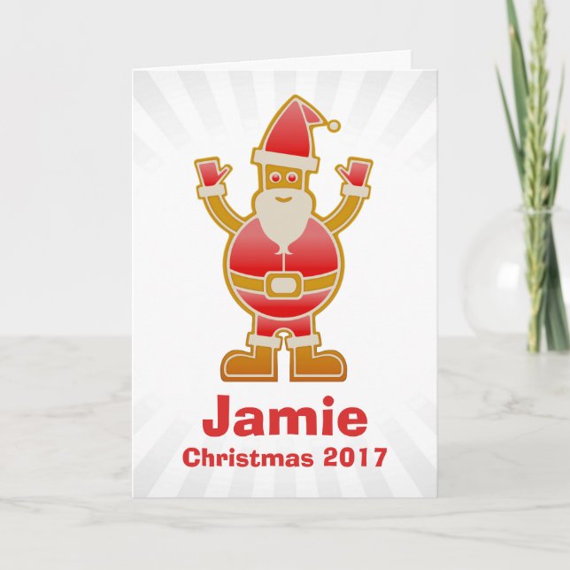 Festive Cartoon Santa Gingerbread Cookie Customise Holiday Card (Front)