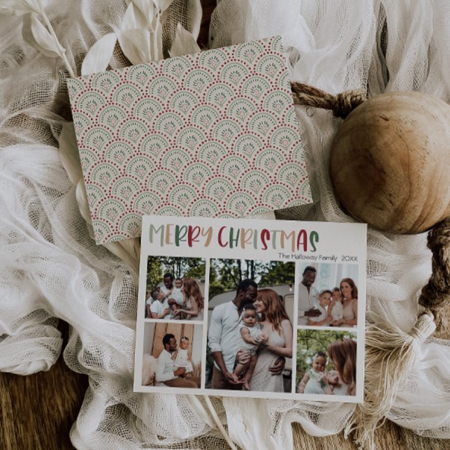 Festive Casual Colorful Christmas Five Photo Holiday Card (Creator Uploaded)