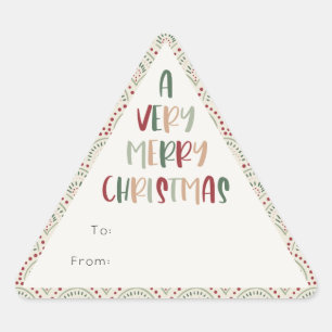 Festive Casual Colourful Very Merry Christmas Gift Triangle Sticker
