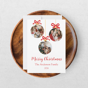 Festive Casual Merry Christmas Ornament Photo Red  Holiday Card
